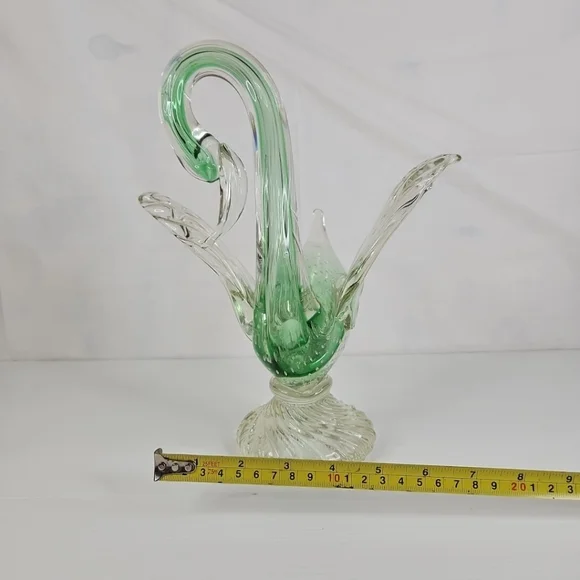 Vintage Murano Art Glass Swan Bird Clear and Green Italy Very Rare Pieces